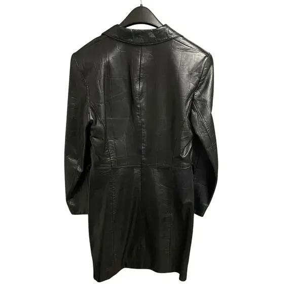 Escada Black Lambs Nappa Leather Jacket Button Front Long Womens 40 / US 10
